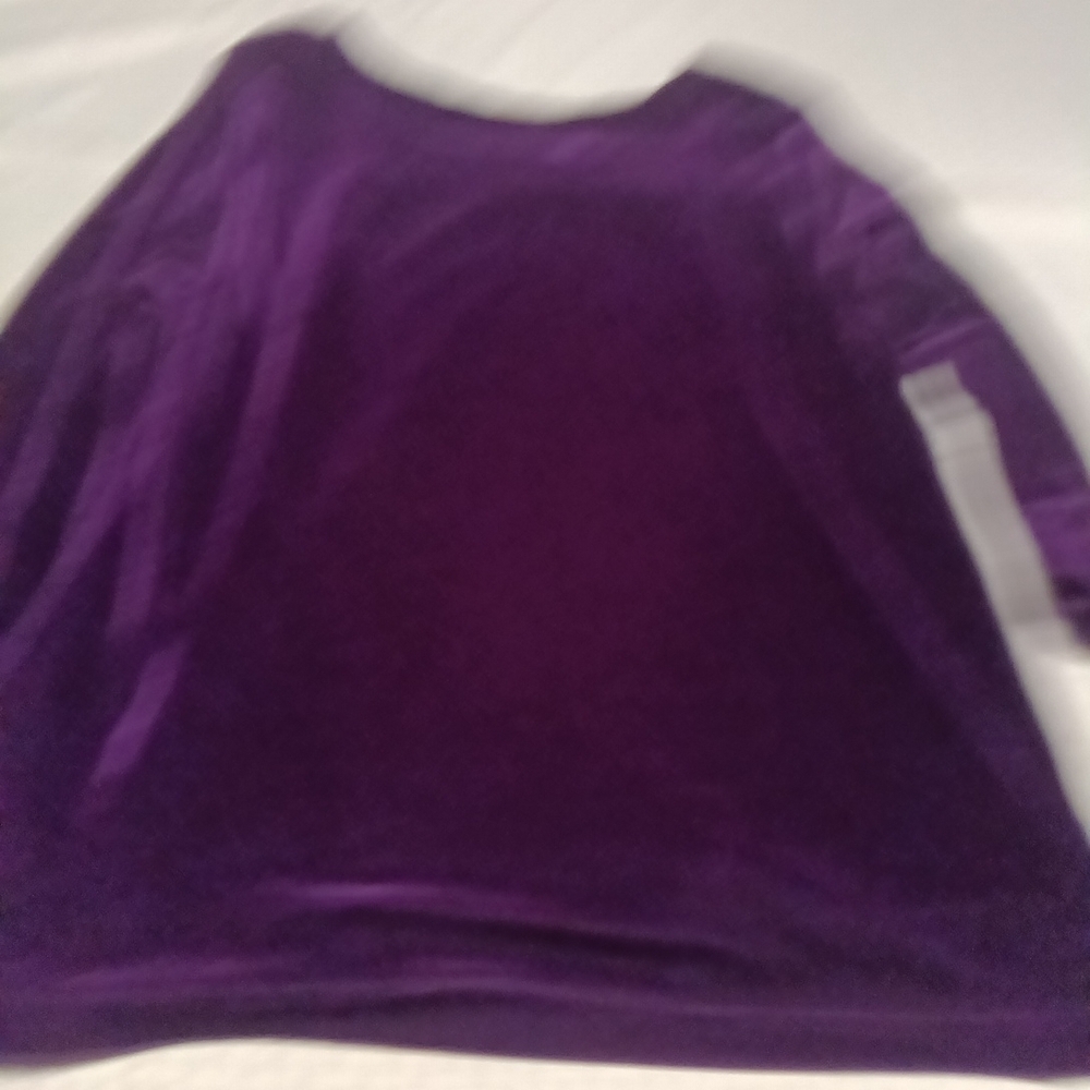 Quacker Factory Rich Purple Velvet Blouse Rhinestone Embellishment - Picture 8 of 8